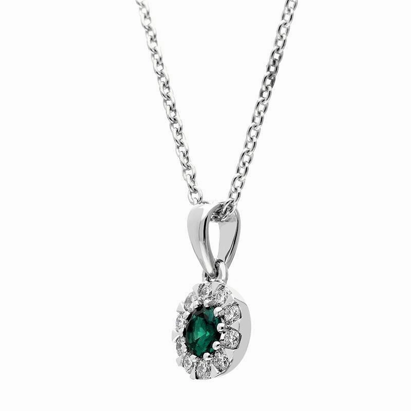 18ct White Gold Emerald Diamond Cluster Pendant