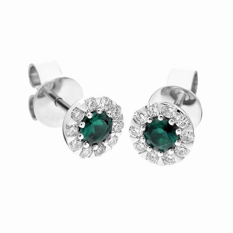 18ct White Gold Emerald Diamond Cluster Stud Earrings