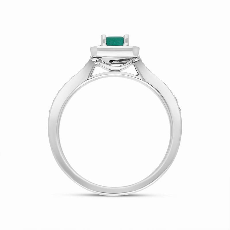 18ct White Gold Emerald Diamond Emerald Cut Halo Ring