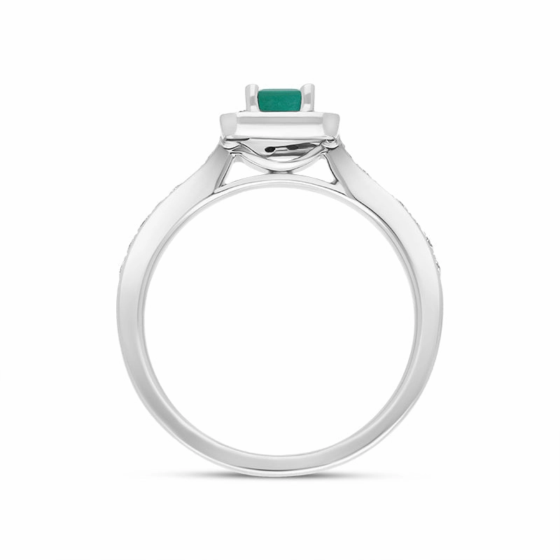 18ct White Gold Emerald Diamond Emerald Cut Halo Ring