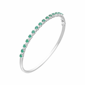 18ct White Gold Emerald Diamond Hinged Bangle