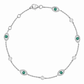 18ct White Gold Emerald Diamond Marquise Bracelet