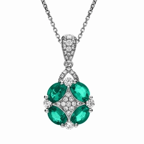 18ct White Gold Emerald Diamond Necklace