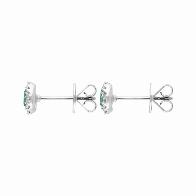 18ct White Gold Emerald Diamond Oval Cluster Stud Earrings