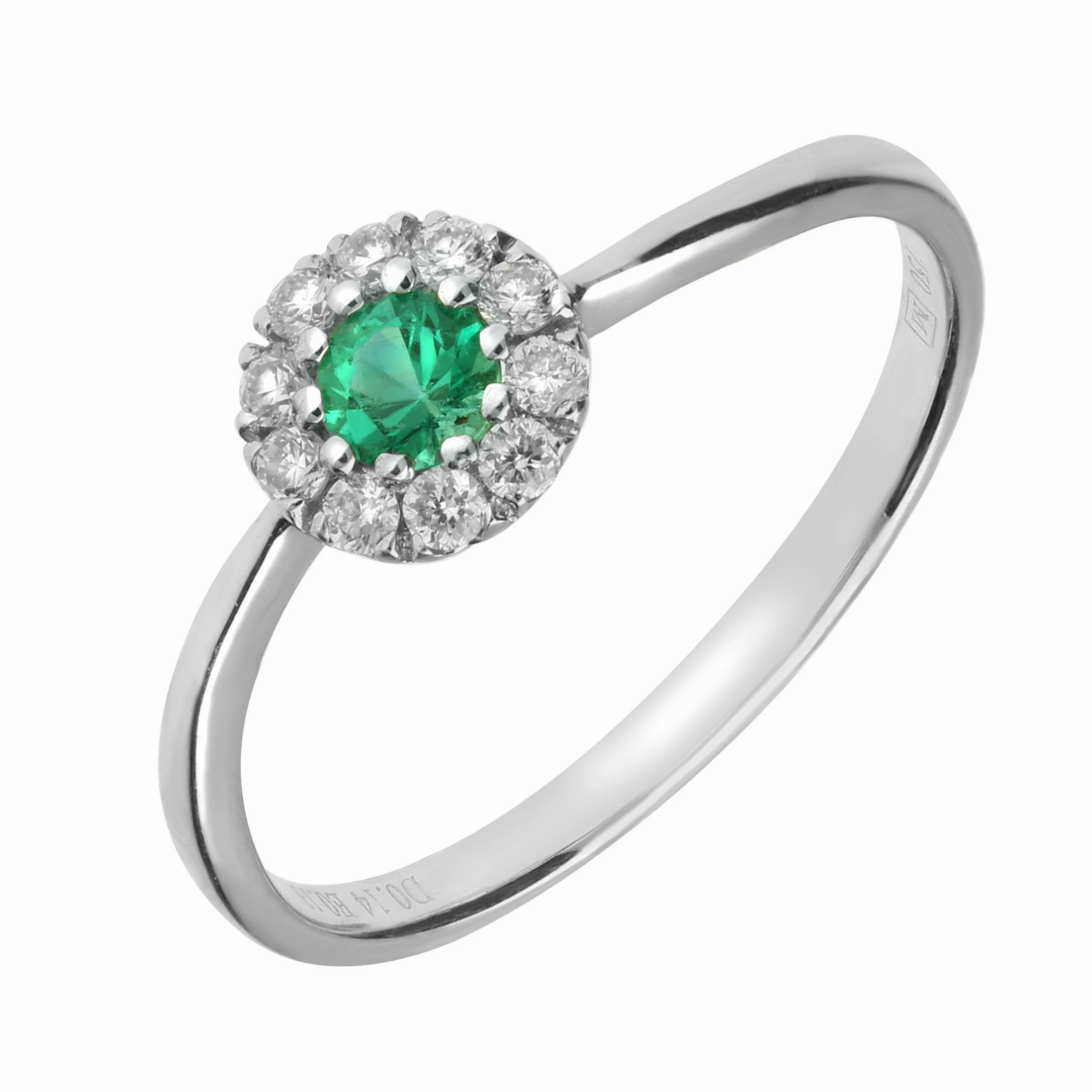 18ct White Gold Emerald Diamond Round Cluster Ring