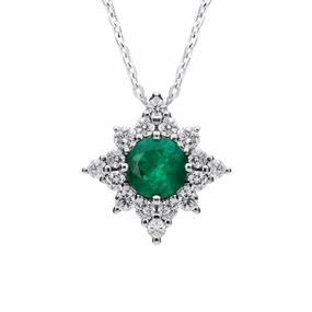 18ct White Gold Emerald Diamond Star Necklace