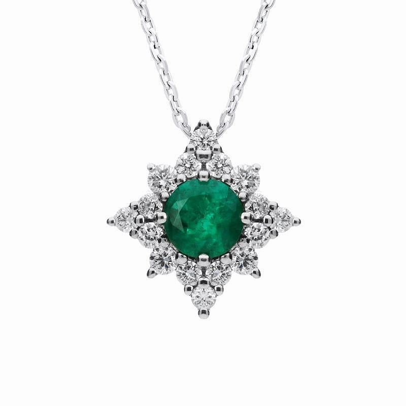 18ct White Gold Emerald Diamond Star Necklace