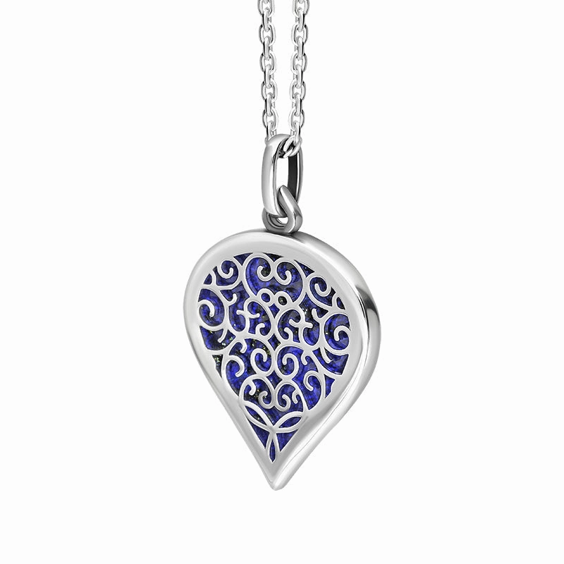 18ct White Gold Lapis Lazuli Flore Filigree Medium Heart Necklace