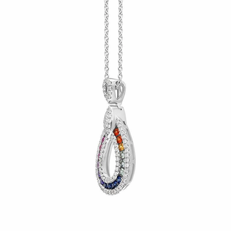 18ct White Gold Mixed Sapphire Diamond Open Pear Drop Necklace