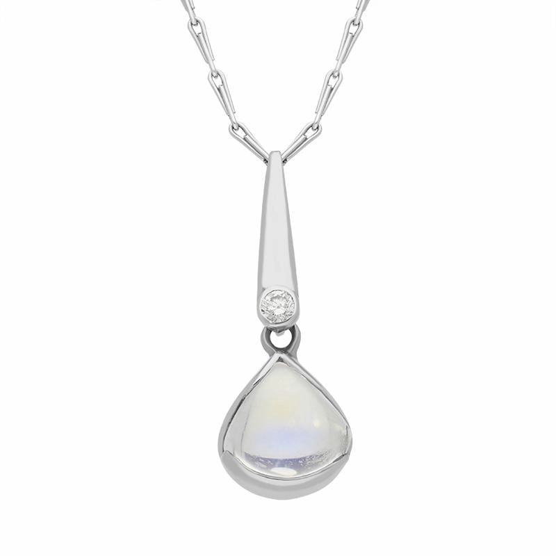 18ct White Gold Moonstone Diamond Teardrop Necklace D