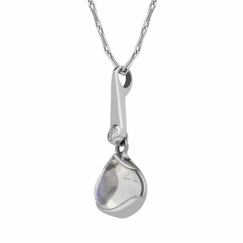 18ct White Gold Moonstone Diamond Teardrop Necklace D