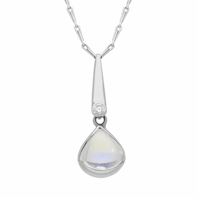 18ct White Gold Moonstone Diamond Teardrop Necklace D