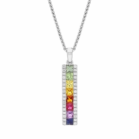 18ct White Gold Multicoloured Sapphire Diamond Bar Pendant