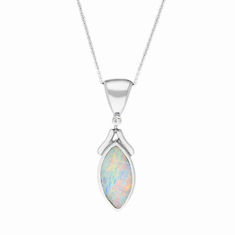 18ct White Gold Opal Diamond Oval Necklace