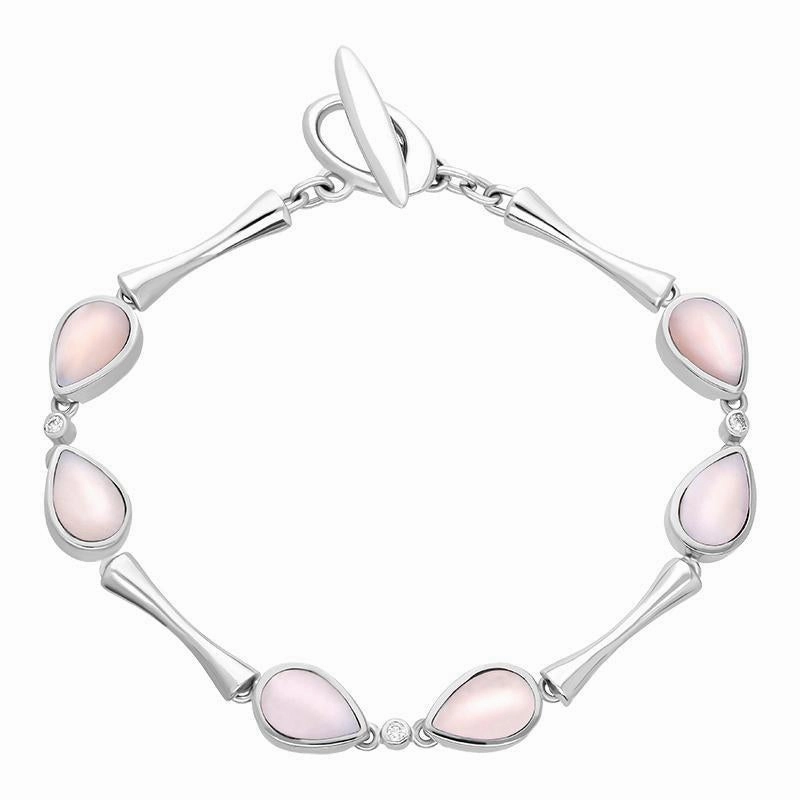 18ct White Gold Pink Mother of Pearl 0.09ct Diamond Six Stone Pear Bracelet