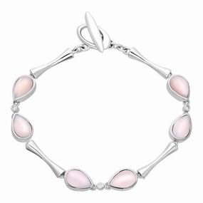 18ct White Gold Pink Mother of Pearl 0.09ct Diamond Six Stone Pear Bracelet