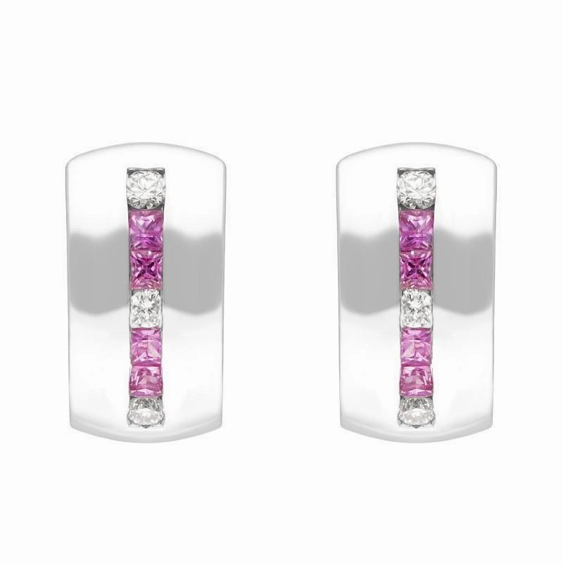 18ct White Gold Pink Sapphire 0.22ct Diamond Wide Hoop Earrings