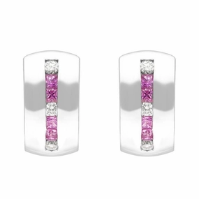 18ct White Gold Pink Sapphire 0.22ct Diamond Wide Hoop Earrings