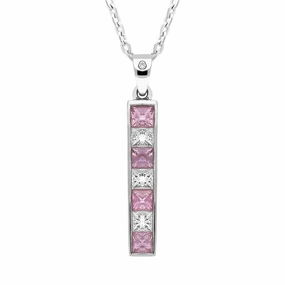 18ct White Gold Pink Sapphire Diamond Bar Necklace
