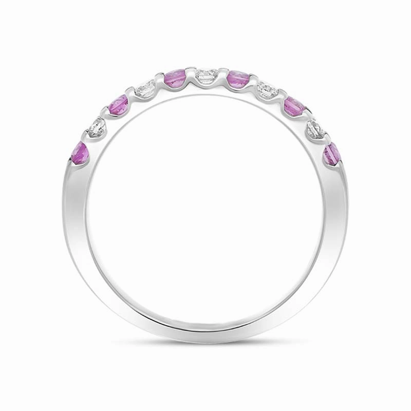 18ct White Gold Pink Sapphire Diamond Channel Set Half Eternity Ring