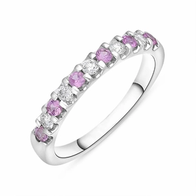 18ct White Gold Pink Sapphire Diamond Channel Set Half Eternity Ring