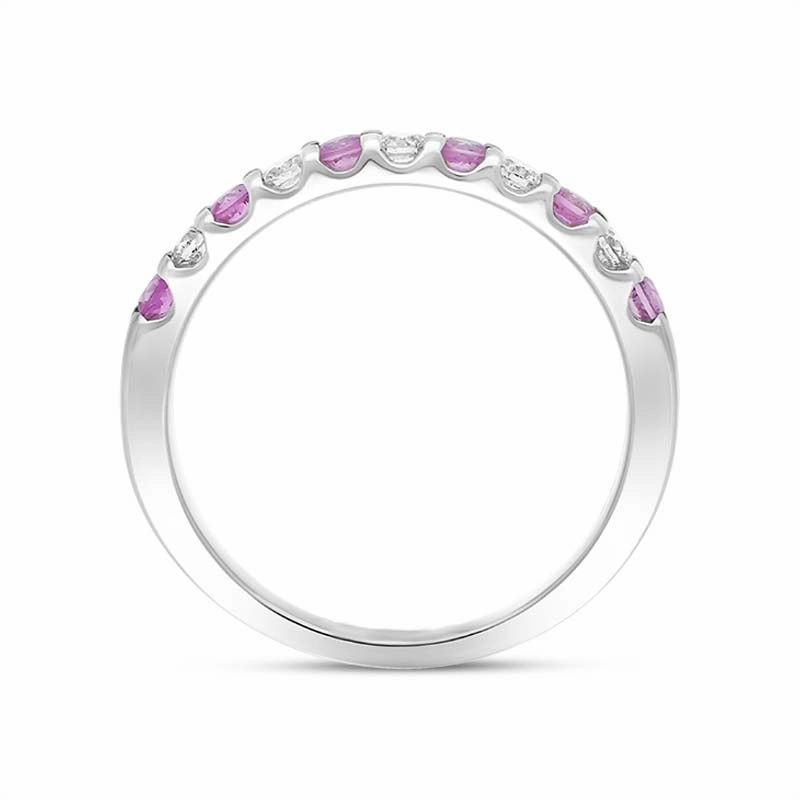 18ct White Gold Pink Sapphire Diamond Channel Set Half Eternity Ring