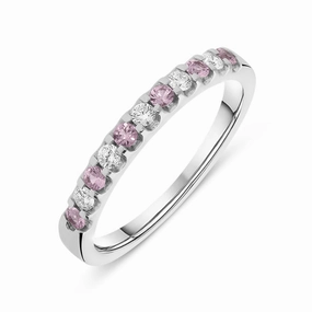 18ct White Gold Pink Sapphire Diamond Claw Set Half Eternity Ring