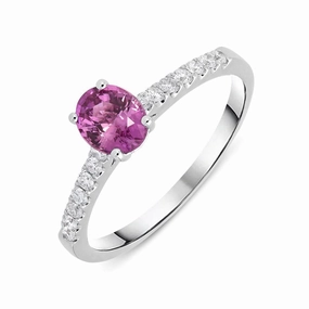 18ct White Gold Pink Sapphire Diamond Oval Ring D