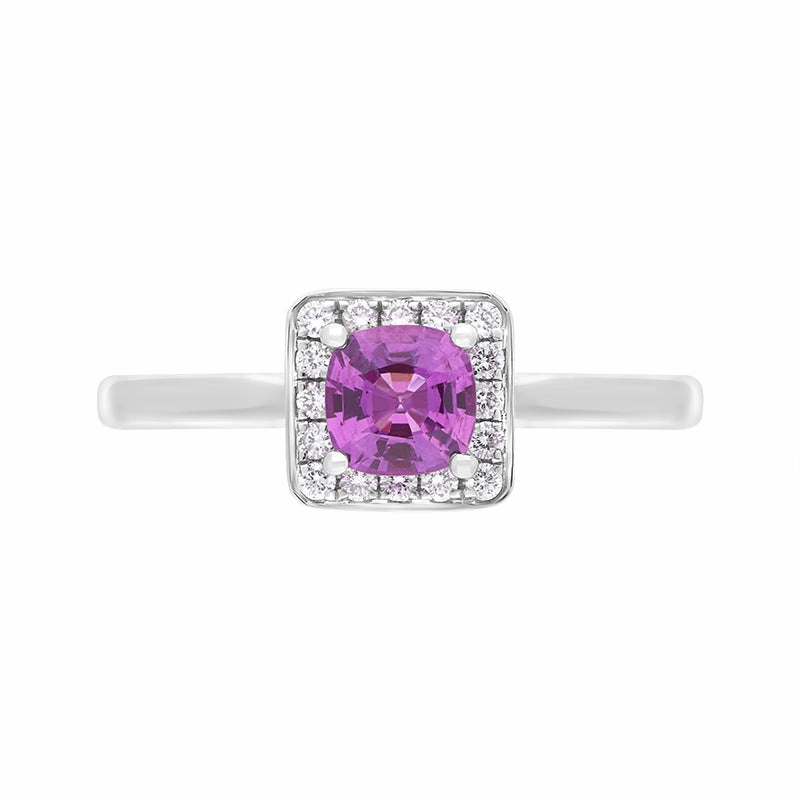 18ct White Gold Pink Sapphire Diamond Pave Cluster Ring