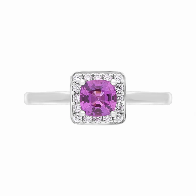 18ct White Gold Pink Sapphire Diamond Pave Cluster Ring