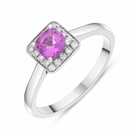 18ct White Gold Pink Sapphire Diamond Pave Cluster Ring