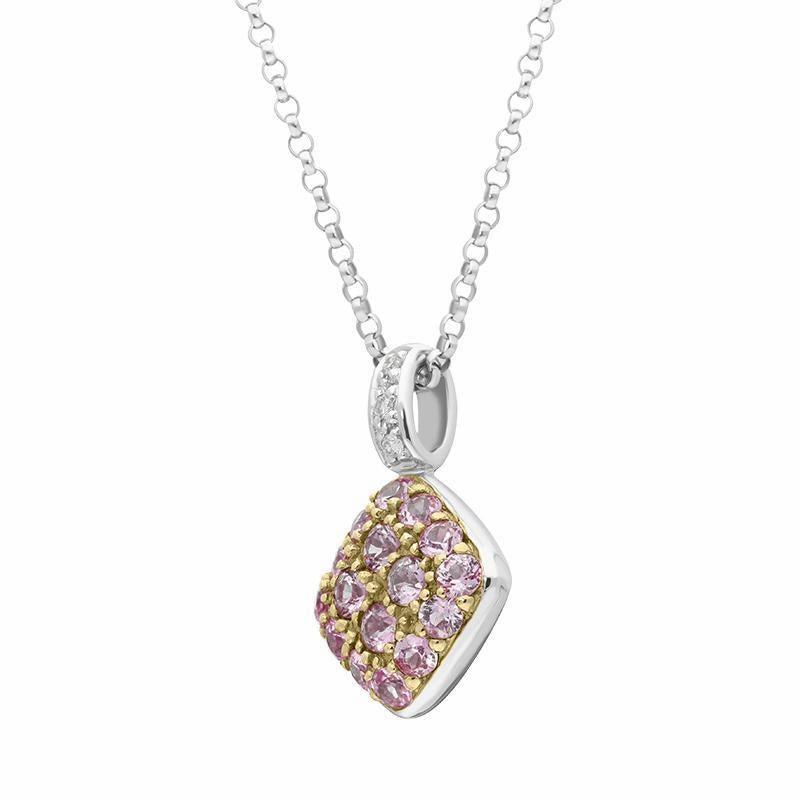 18ct White Gold Pink Sapphire Diamond Shaped Necklace