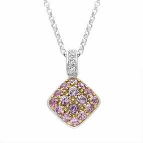 18ct White Gold Pink Sapphire Diamond Shaped Necklace