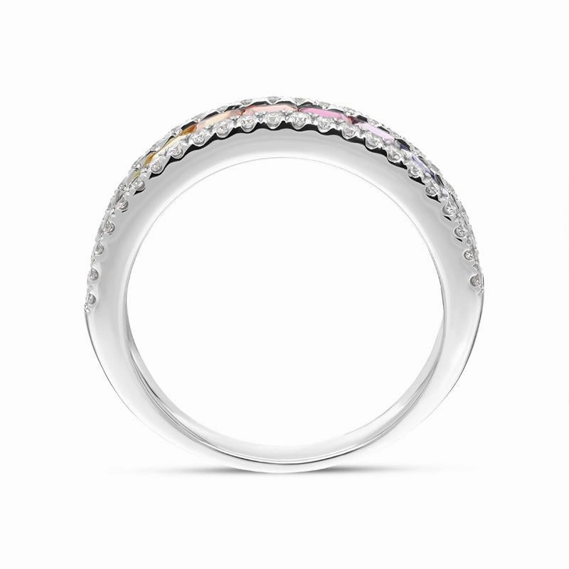 18ct White Gold Rainbow 1.94ct Sapphire 0.40ct Diamond Half Eternity Ring