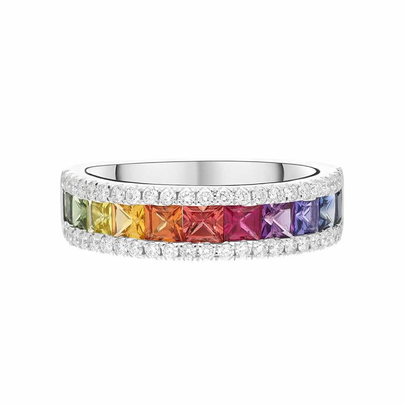 18ct White Gold Rainbow 1.94ct Sapphire 0.40ct Diamond Half Eternity Ring