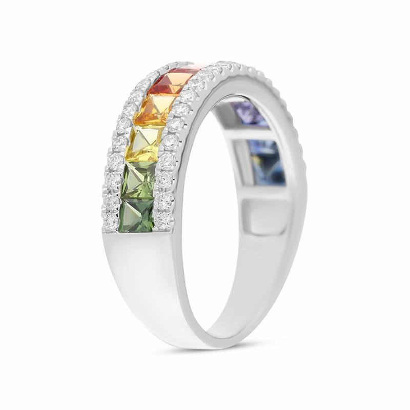 18ct White Gold Rainbow 1.94ct Sapphire 0.40ct Diamond Half Eternity Ring