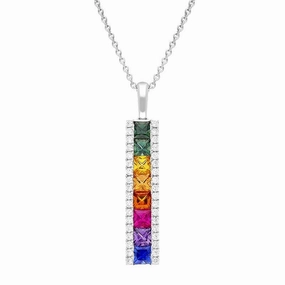 18ct White Gold Rainbow Sapphire 1.77ct Diamond Bar Necklace