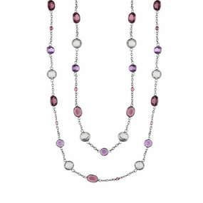18ct White Gold Rhodalite Topaz Amethyst and Spinel Necklet D