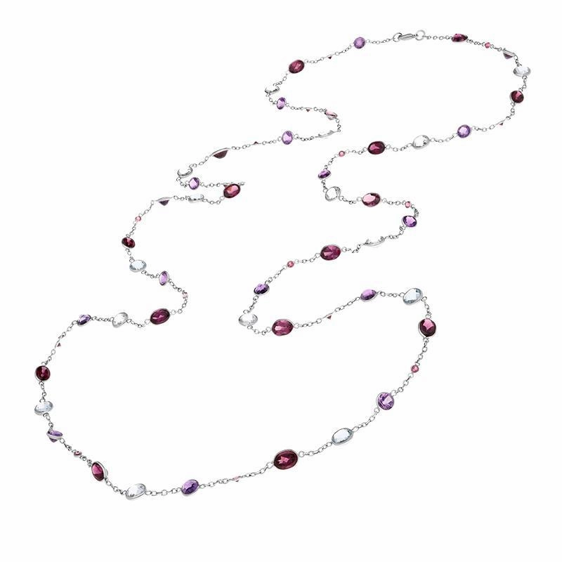 18ct White Gold Rhodalite Topaz Amethyst and Spinel Necklet D