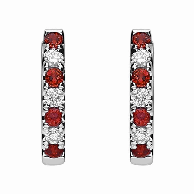 18ct White Gold Ruby and Diamond Huggie Hoop Earrings