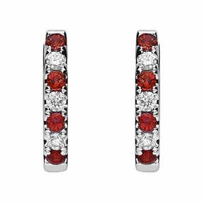 18ct White Gold Ruby and Diamond Huggie Hoop Earrings