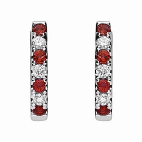 18ct White Gold Ruby and Diamond Huggie Hoop Earrings