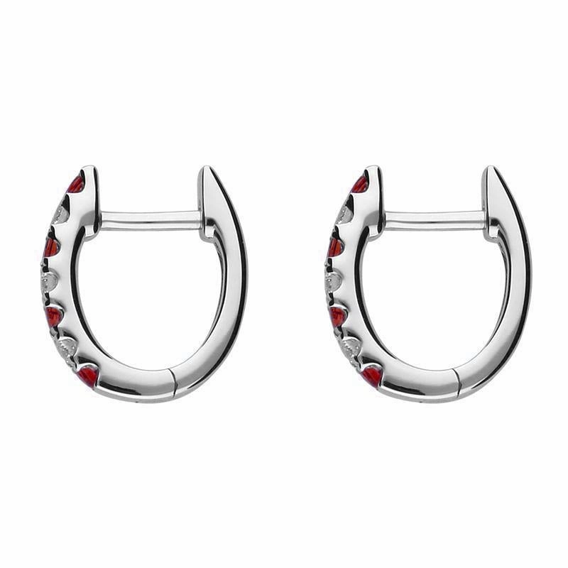 18ct White Gold Ruby and Diamond Huggie Hoop Earrings