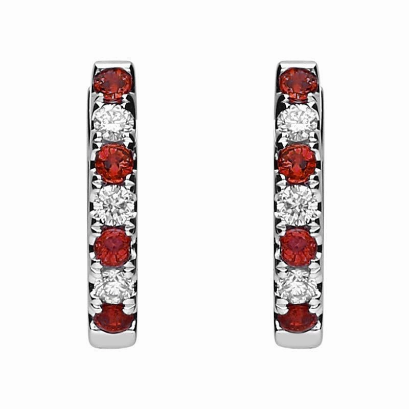 18ct White Gold Ruby and Diamond Huggie Hoop Earrings