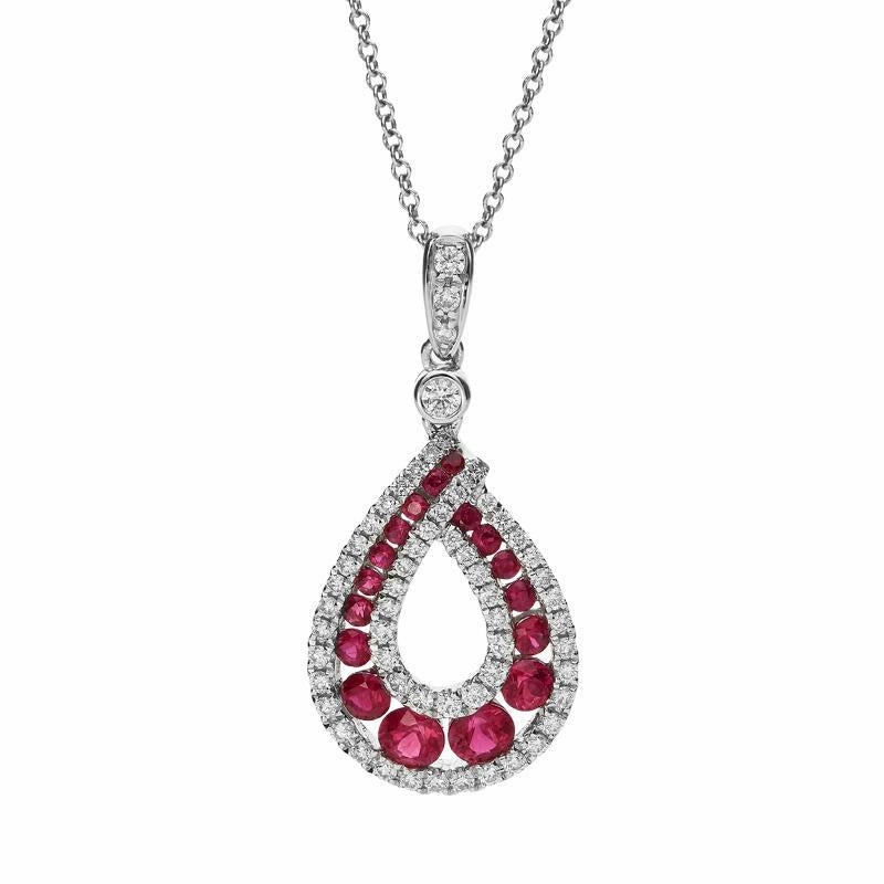 18ct White Gold Ruby and Diamond Open Teardrop Necklace