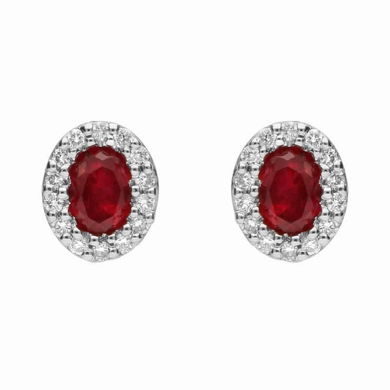 18ct White Gold Ruby and Diamond Oval Stud Earrings