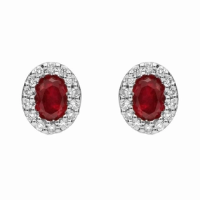 18ct White Gold Ruby and Diamond Oval Stud Earrings