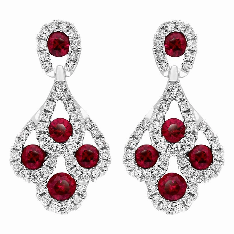 18ct White Gold Ruby and Diamond Peacock Earrings