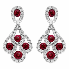 18ct White Gold Ruby and Diamond Peacock Earrings