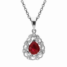 18ct White Gold Ruby and Diamond Pear Swirl Necklace